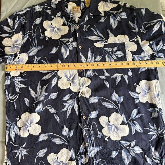 Jos. A. Bank XL Navy Blue Hawaiian Short Sleeve Button Front Shirt Tropical Silk - Picture 7 of 12